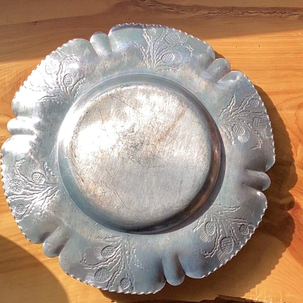 ⚜️ PEWTER CONEFLOWER SILVER VINTAGE ORNATE TRAY 10” Art Nouveau EVC - Picture 8 of 16